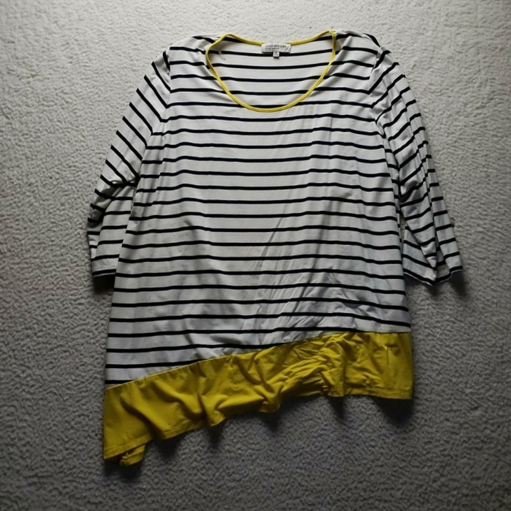 Jones New York Shirt Womens Plus 2X White Scoop Neck 3/4 Sleeve Stripe Tunic Top